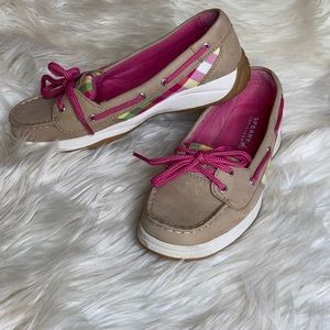 Sperry top sider green pink tan cream pink lace up boat shoes flats loafers nwot